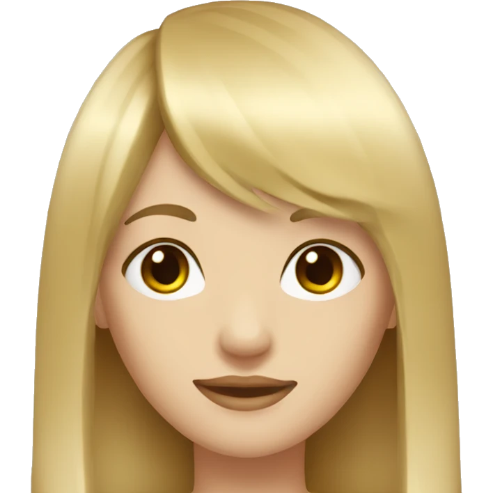Blonde long straight hair girl with bangs and brown eyes emoji