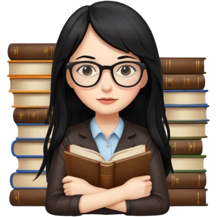 lecture girl with fringe long black color hair with lots of books emoji