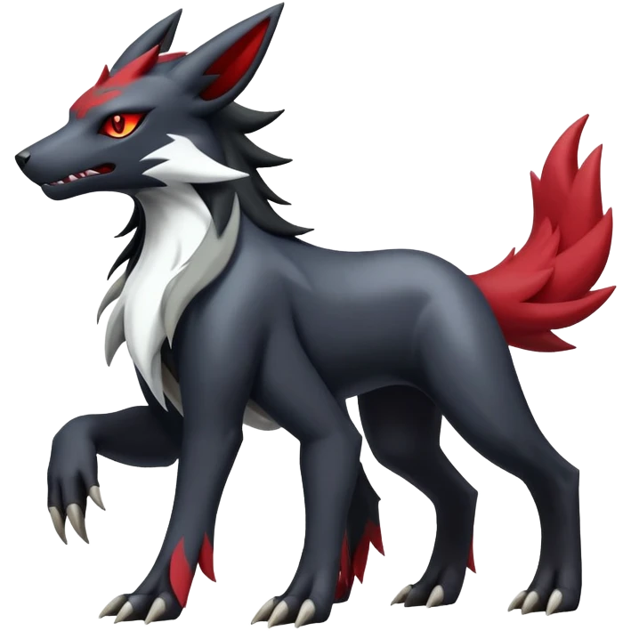 Shiny Exotic Excessive Mysterious Houndoom-Mightyena-Zorua-Zoroark-Salandit-Zangoose-Pokémon-Fakémon-hybrid-creature (full body) emoji