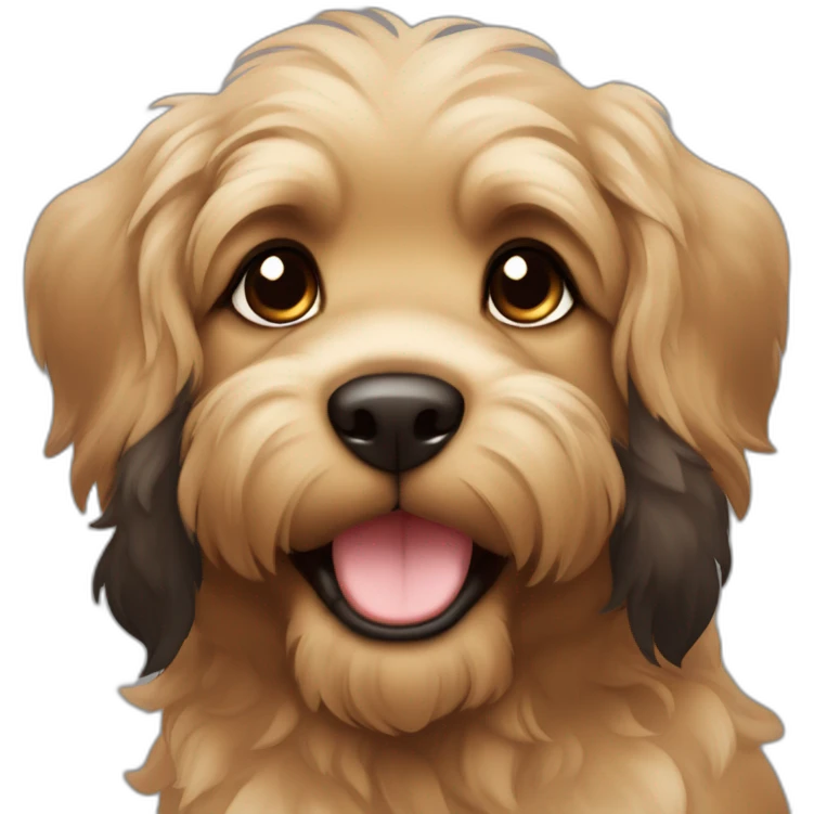 bouvier fawn brown and black puppy face very long hair smiling dark short ears emoji