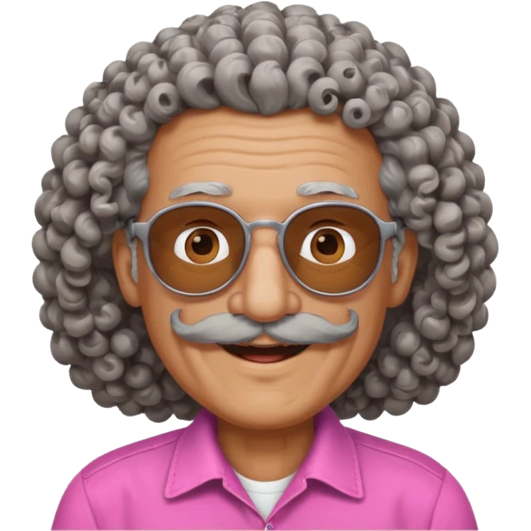 old guy with very curly hair and brown shades and big  pink mustache emoji