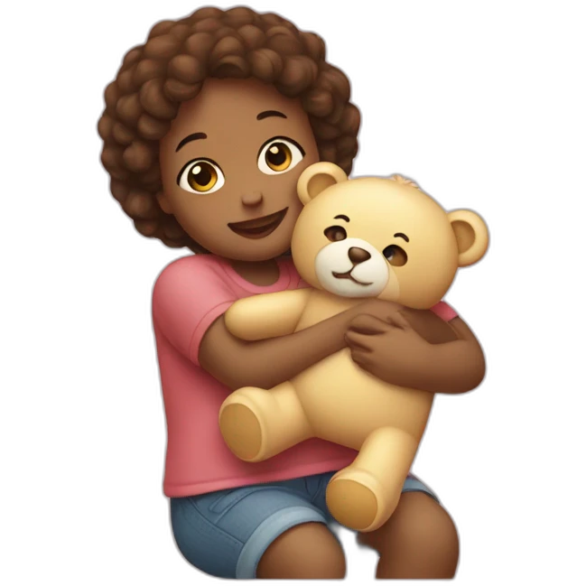 The baby hugs a teddy bear emoji