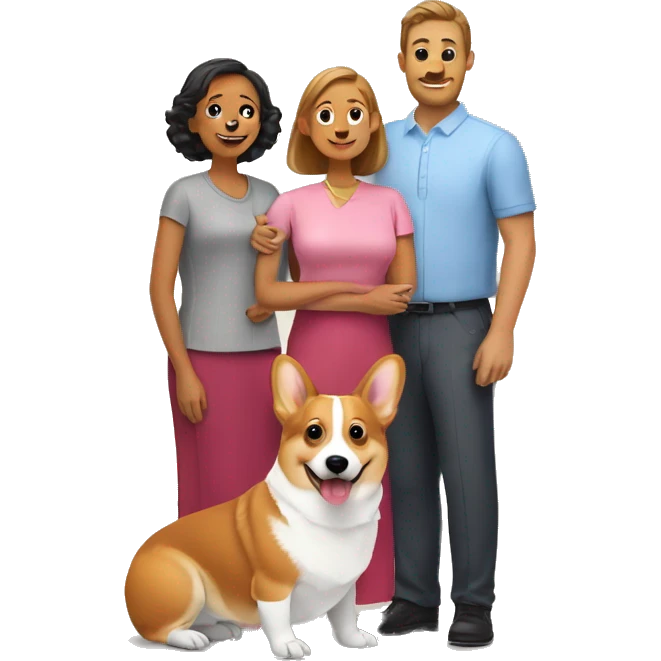 Corgi with man and woman family  emoji
