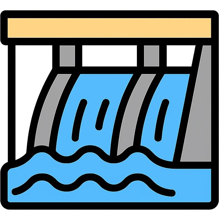 dam with water flowing icon in lineal color with black outlines emoji