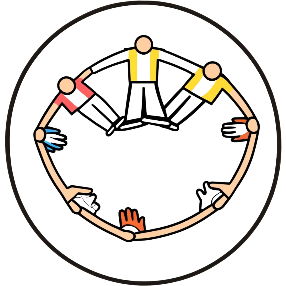 Three people of different races holding hands together in a circle, diversity and unity symbol emoji