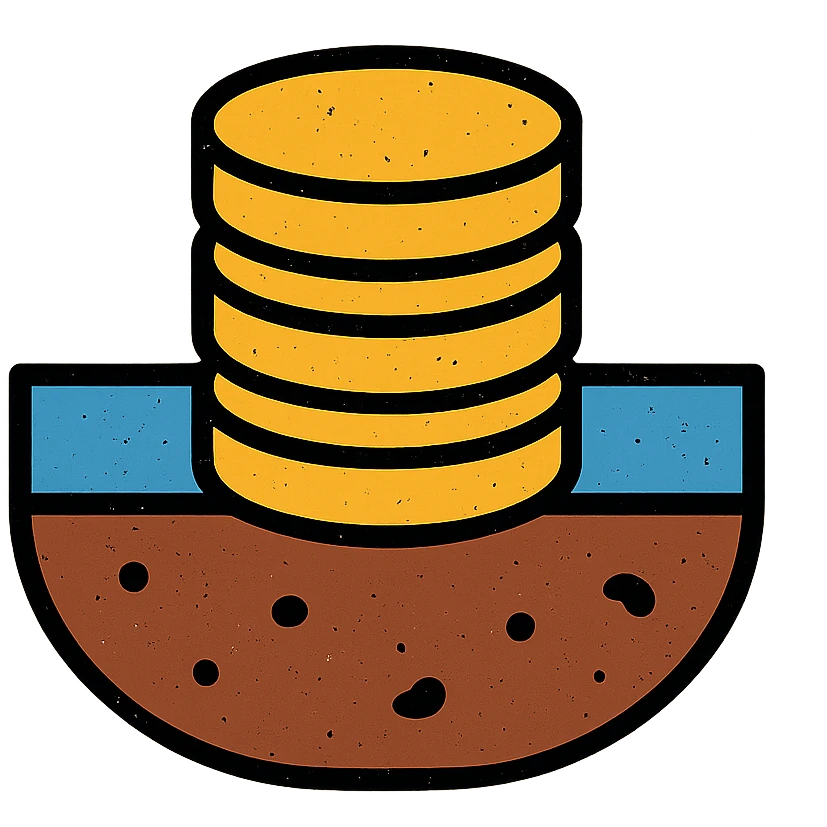 stacked disks partially submerged below a horizontal line suggesting underground with worn distressed effect emoji