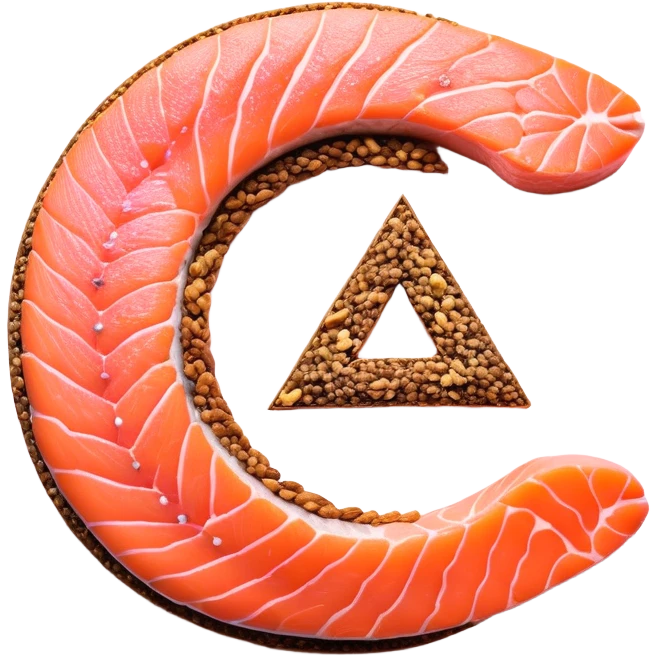 Floating arrangement of omega-3 rich foods: fresh salmon fillets, walnuts, flaxseeds, chia seeds and golden omega-3 capsules, all emitting a soft golden glow. The foods orbit around a central shimmering omega symbol, with gentle flowing energy connecting them. emoji