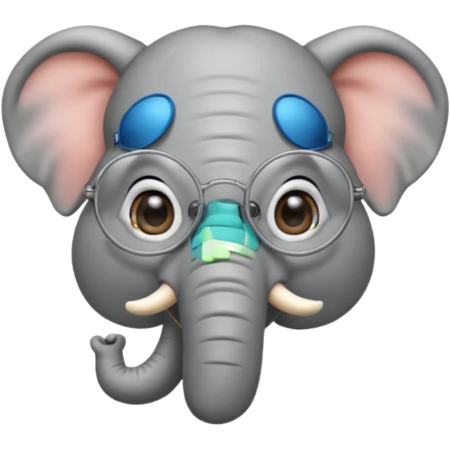 A cheerful elephant wearing round wire-rimmed glasses, with a small mole near the corner of its mouth emoji