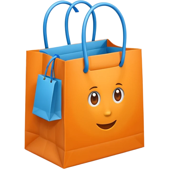 orange gift bag with thick blue handles emoji