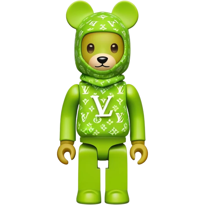bearbrick toy wearing a lime green balaclava with LV monogram pattern emoji