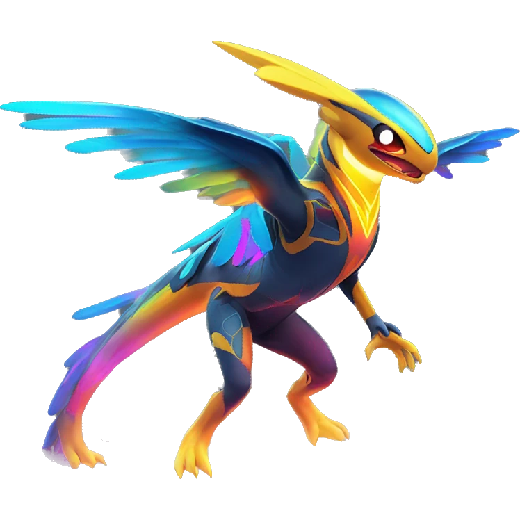 Colorful Neon Colors Vibrant Colors Flying Futuristic Fakémon-Pokémon-Creature Full Body emoji
