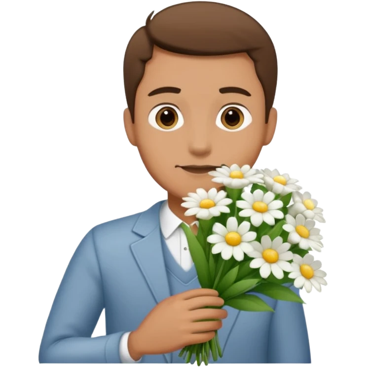 Homme avec bouquet fleurs blanches emoji