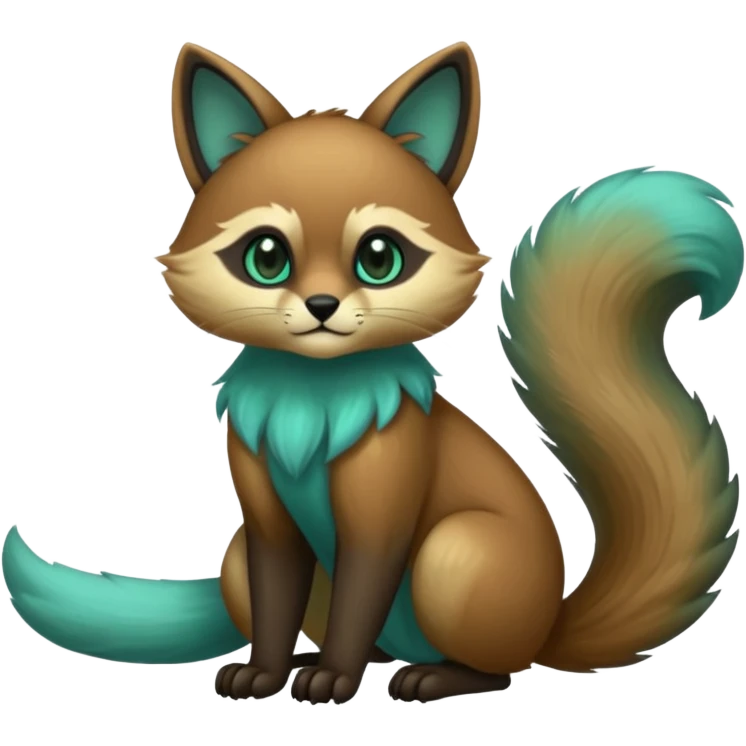 exotic shiny sparkly colorful cool realistic cute beautiful dark gloomy ghostly spooky greyish blackish green cyan toned colored fantasy-Cacomistle-tanuki-oncilla-caracal-animal-hybrid (full body) emoji
