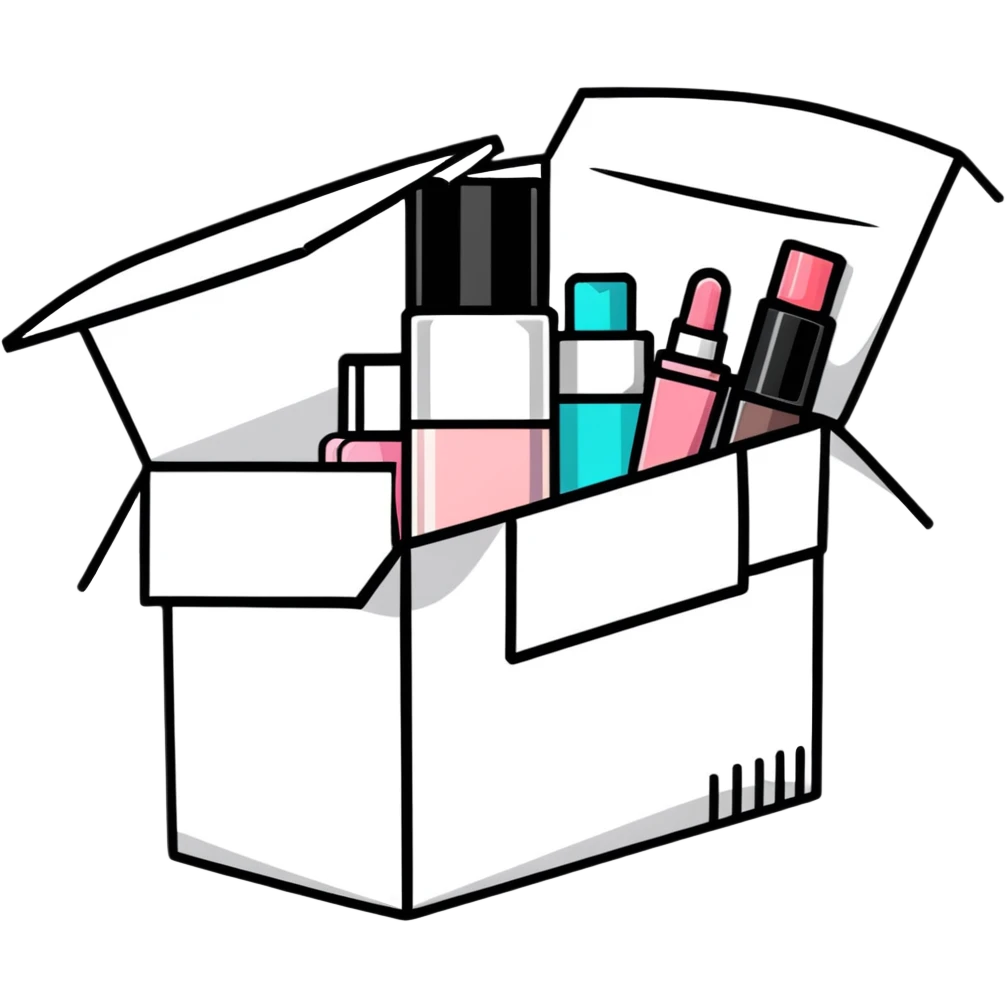 an opened box with beauty products inside emoji