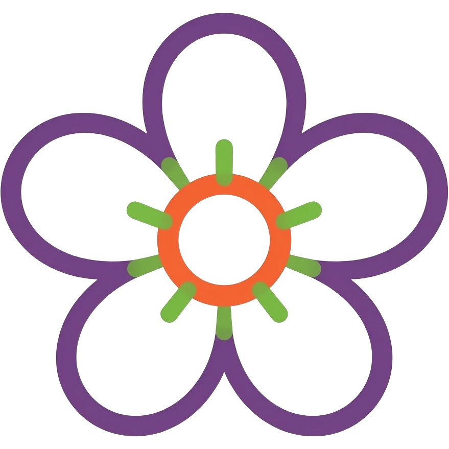  neon purple, lime green, neon orange flower line art on a transparent background, the design should have a playful but minimal vibe, high definition, professional quailty, must have no emoji faces, emoji icons, must have no human figures  emoji
