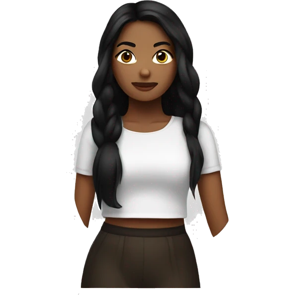back of a brown women, with black hair and, a white crop top emoji