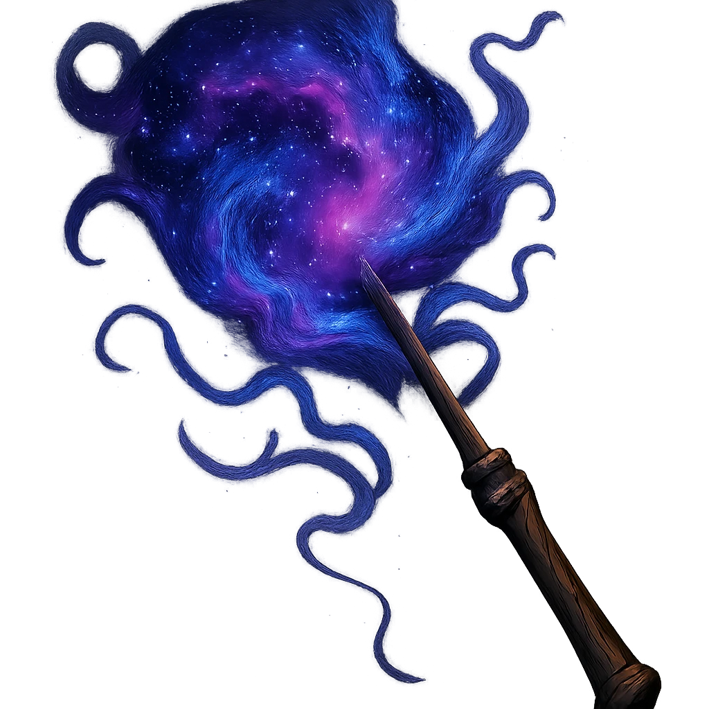 a wizard's wand topped with a vibrant nebula, swirling purples and blues, cosmic energy, fantasy illustration emoji