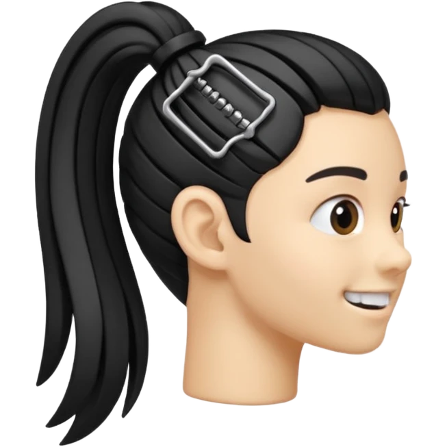 a curved hair accessory with teeth on both sides that hinge together, designed to secure hair in a vertical ponytail emoji