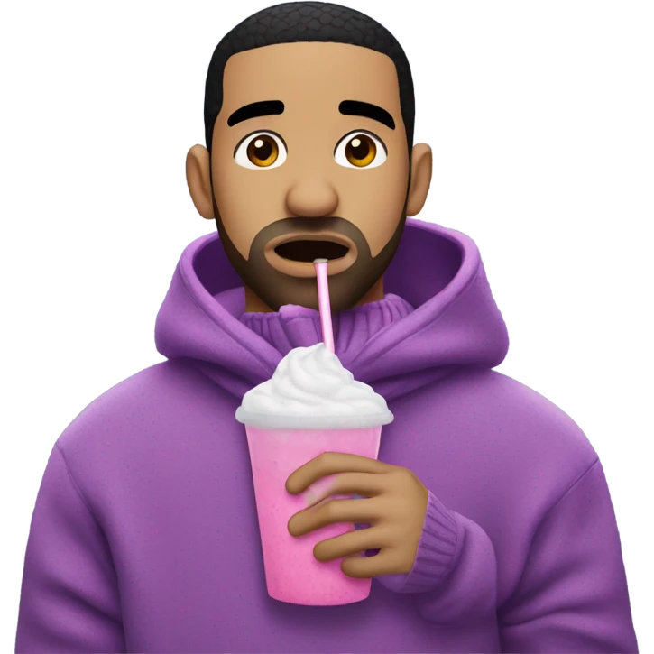 drake wearing a purple sweater crying over a pink slushie emoji
