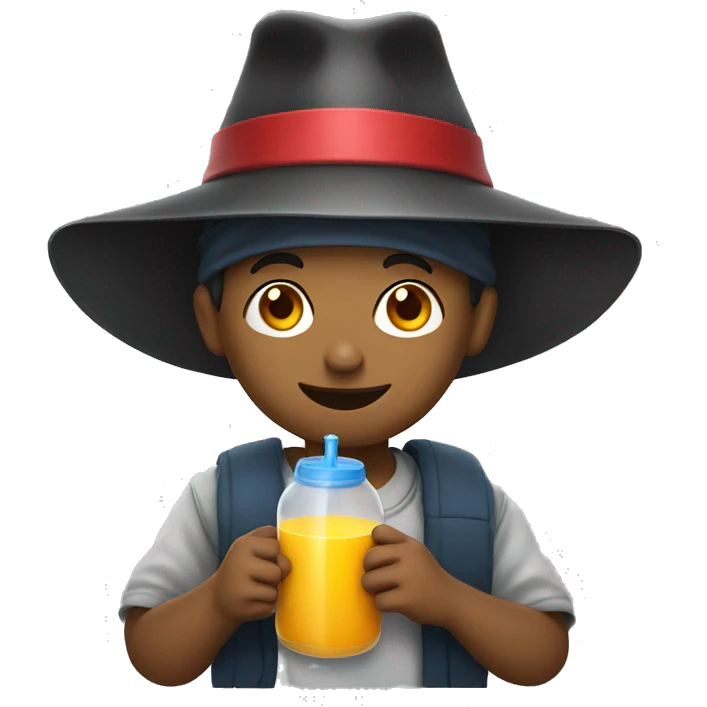 a student with a master's hat and a juice bag in his hands
 emoji