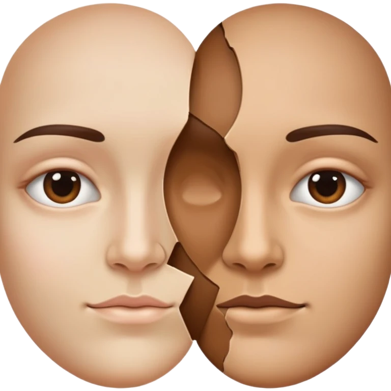 face split into two halves, one half realistic, other half art style emoji