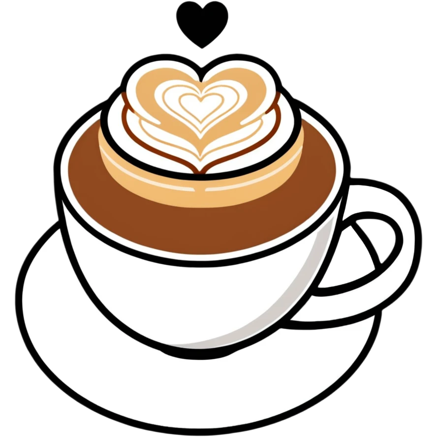 cappuccino in a white cup with heart latte art emoji