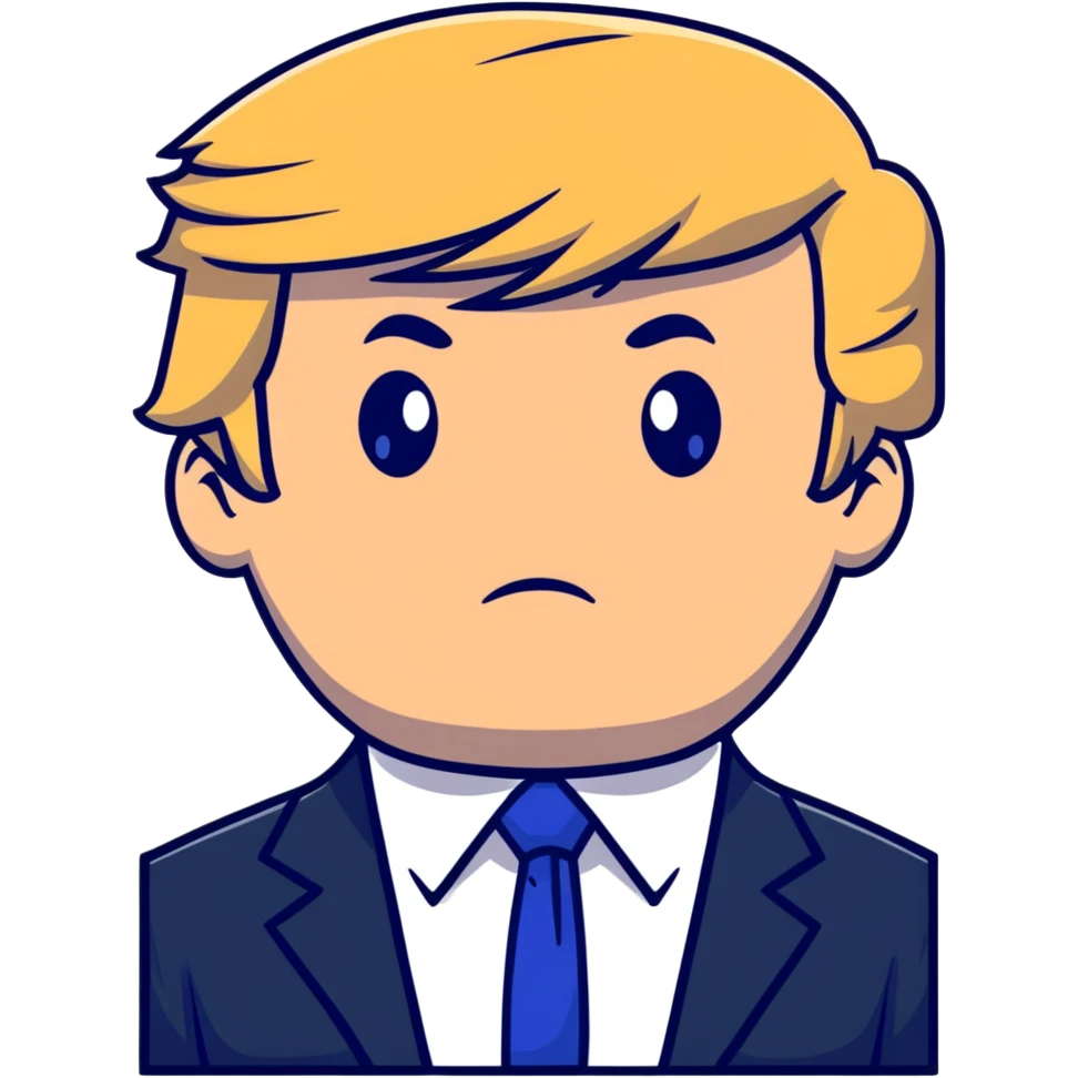 Donald Trump with blonde hair and blue tie emoji
