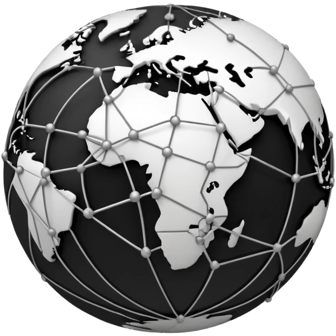stylized globe with network lines and nodes, white and black emoji