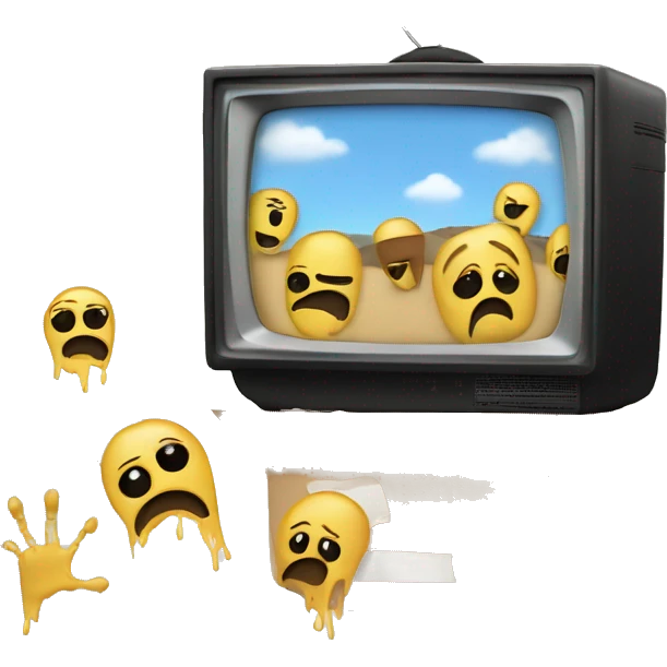 box tv with static on the scream, along with two hand prints emoji