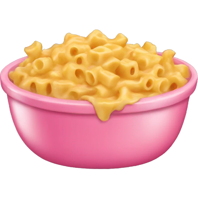 large pink bowl full of baked mac and cheese emoji