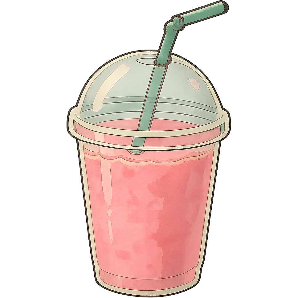 ghibli style pink beverage with a straw emoji