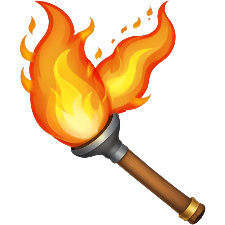 A flaming torch with a wooden handle, like an adventure movie torch emoji
