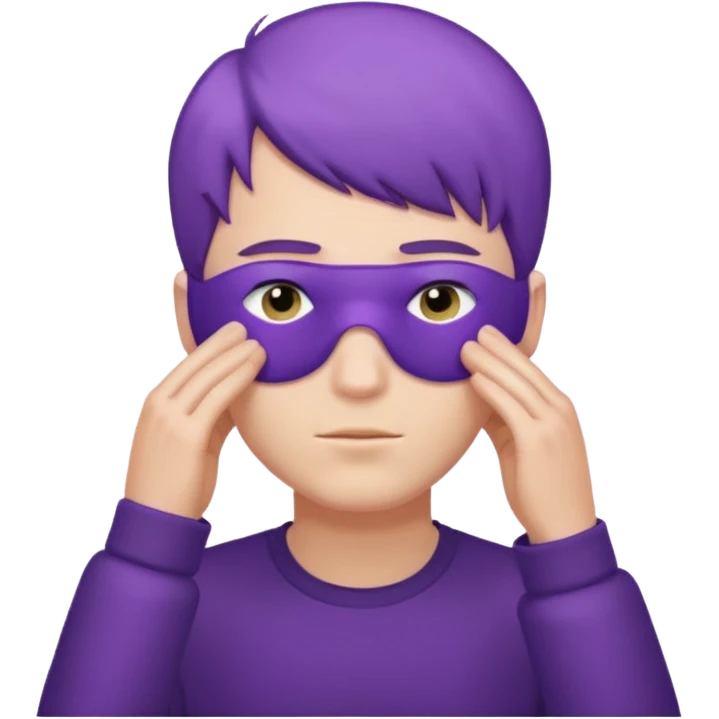 men with purple short hair, hair cover eyes emoji