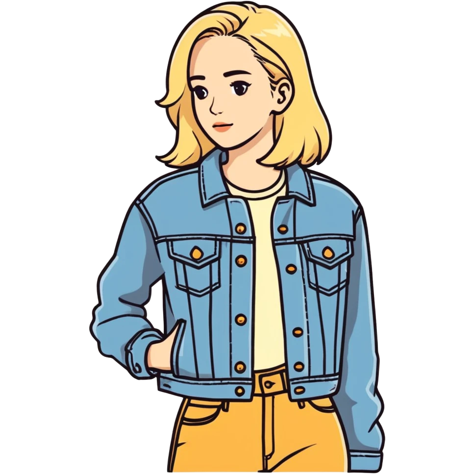 Mulher loira usando uma jaqueta jeans  emoji