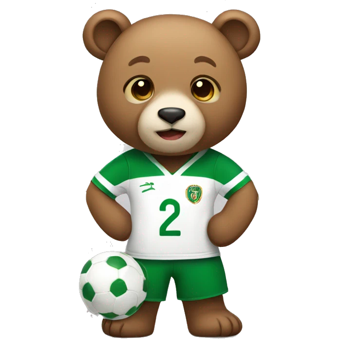 Cute bear wearing a green and white soccer jersey emoji