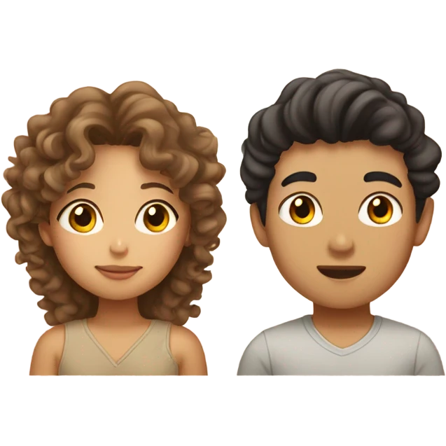 Tan Asian boy and tan curly hair girl kissing emoji