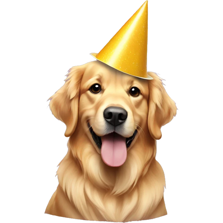 golden retriever wearing party hat emoji