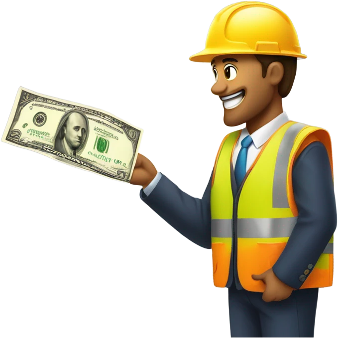 A construction worker giving money to a man in a suit.  emoji