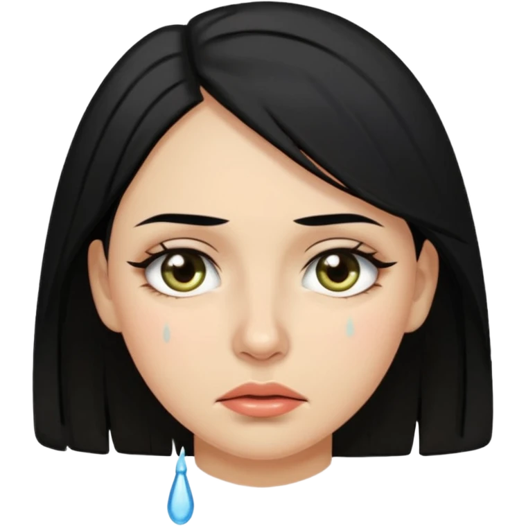 A woman in her late 20s with black hair with tears in her eyes and a look of hunger emoji