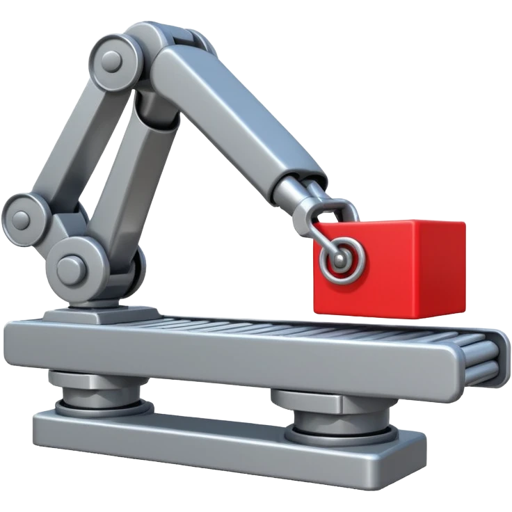 robot arm which is picking block on conveyor belt emoji