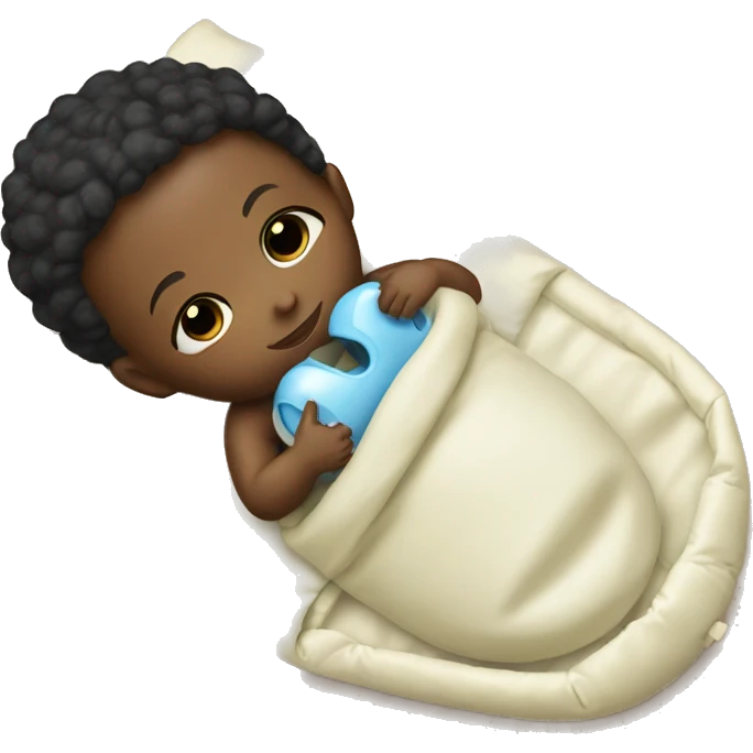 Black Baby in sleeping bag with baby pacifier emoji