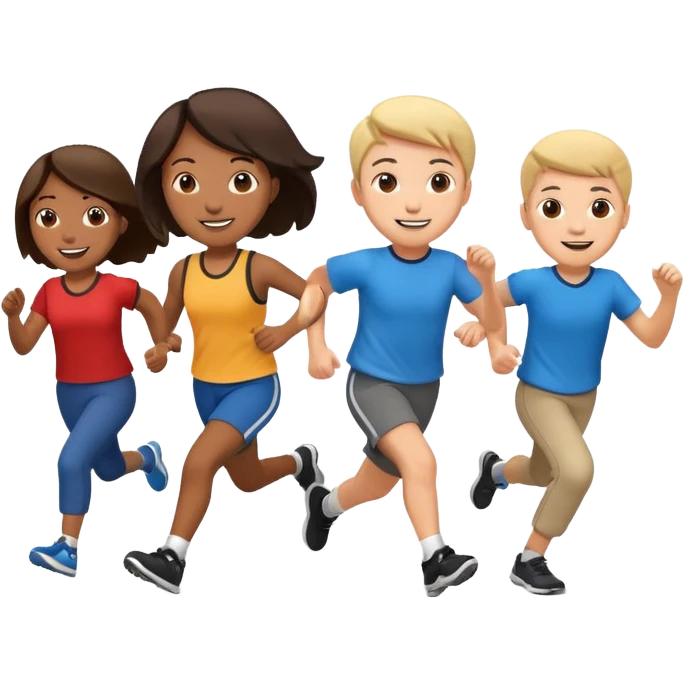 group of kids running with a teacher and a computer emoji