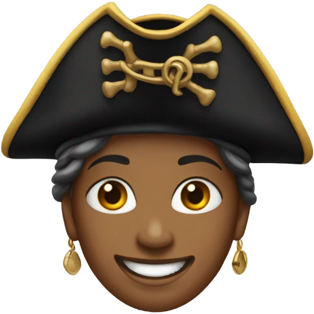 smiling woman with earrings wearing pirate hat emoji