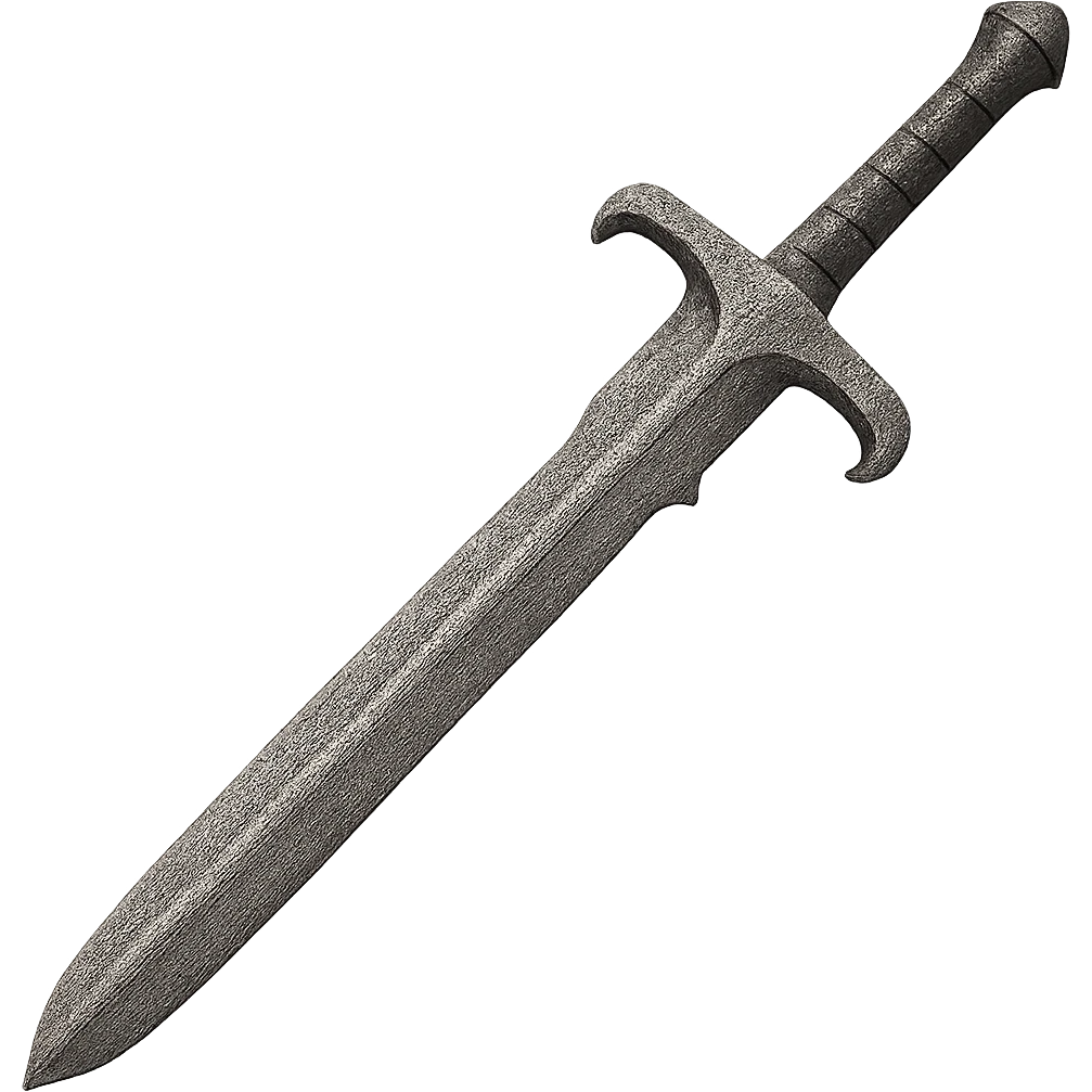 Recolor this bronze 2h sword to a slightly worn iron, keep the same shape, realistic metallic iron, emoji style, transparent background. emoji