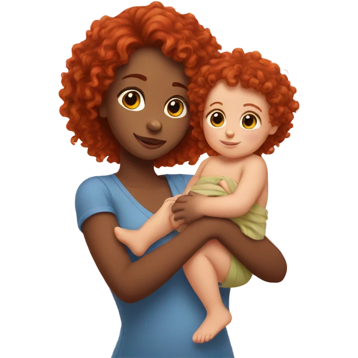 Female with red curly hair holding baby girl emoji