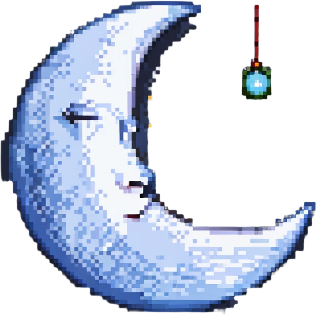 first quarter moon with a sleepy face, simple, expressive emoji