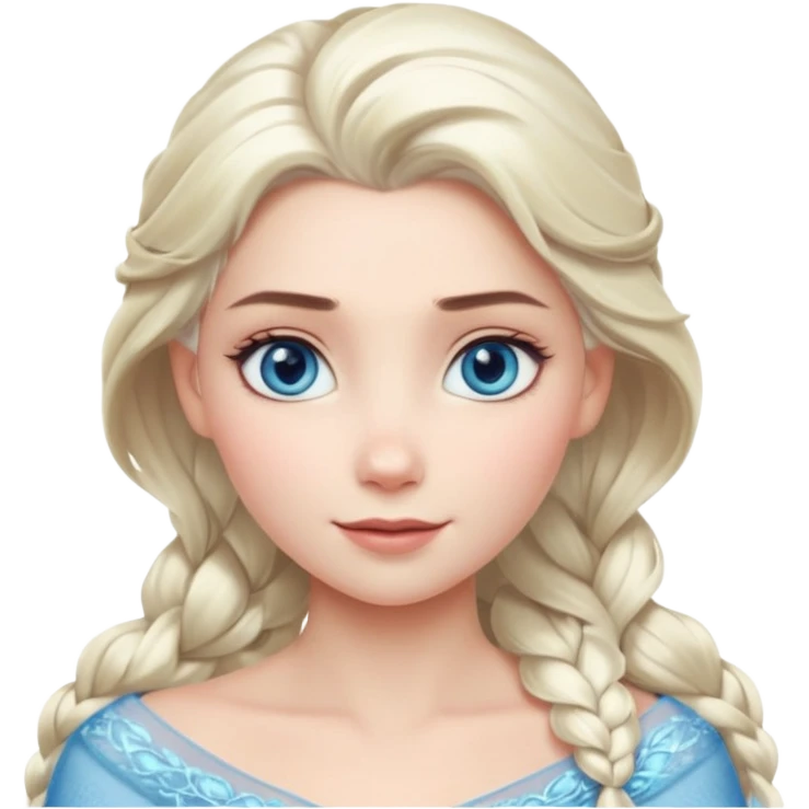 Кинематографический реалистичный портрет Эльзы с реалистичной текстурой кожи, мягким естественным освещением и изящно детализированными платиново-русыми волосами Её  выразительные голубые глаза излучают уверенность, спокойное выражение. Портрет отличается мягким чарующим сиянием с прохладной emoji