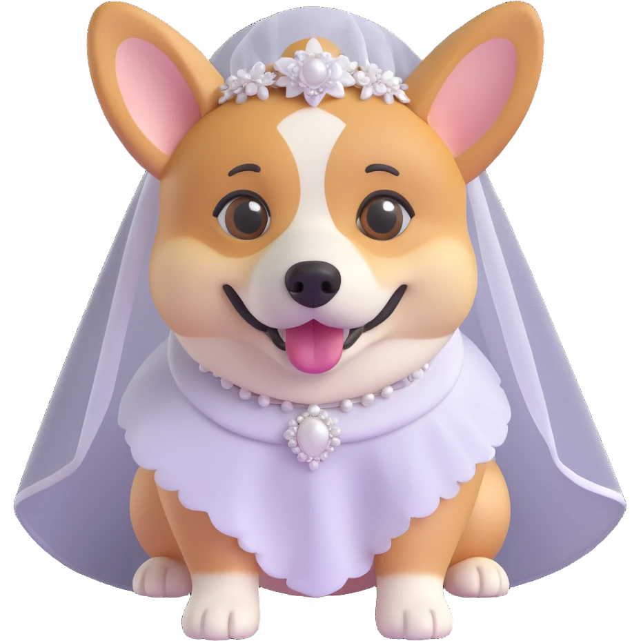 adorable female corgi in a wedding veil, 3d emoji style, hint of realism in eyes and nose emoji