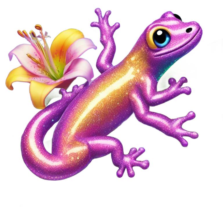 Lisa frank glitter gecko with a lily emoji