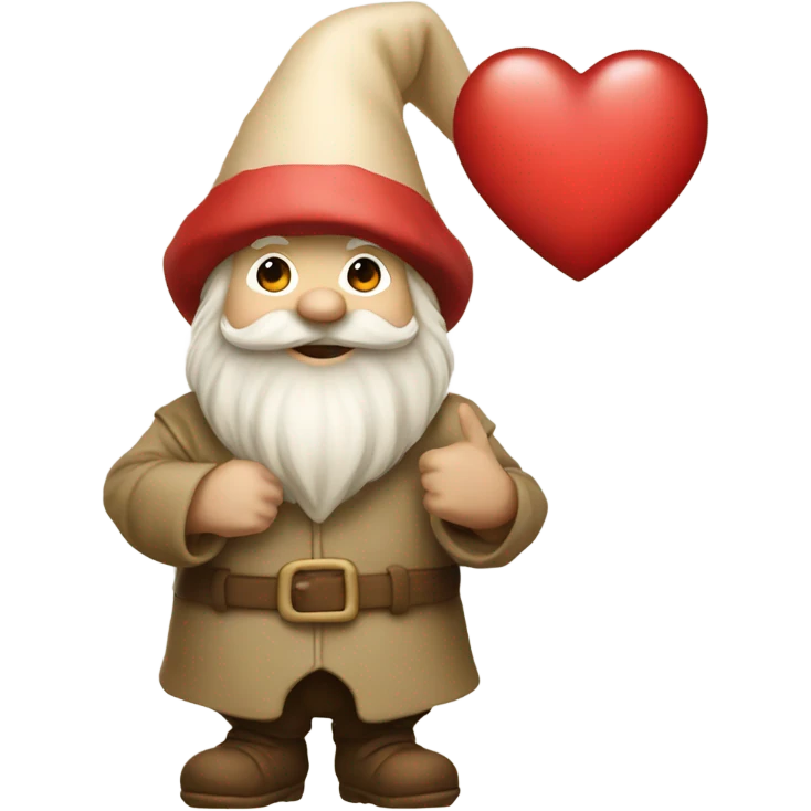 Gnome with beige hat holding beige heart  emoji